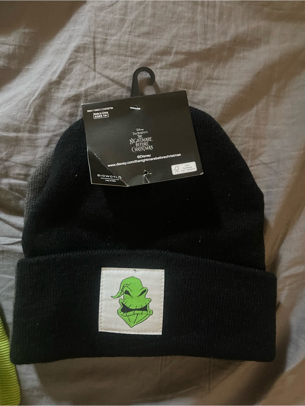 Disney The Nightmare Before Christmas Black Beanie with Green Grinch Patch